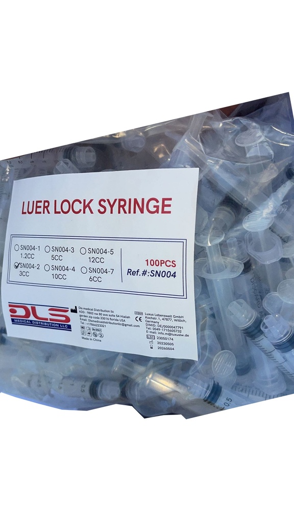 Luer Lock Syringe 3 cc Non Steril Color Clear  Bag 100 Pcs